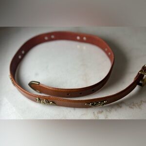 Vintage Tan Leather Belt With Brass Safari Animals And Buckle Women’s Size Large